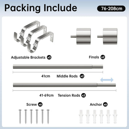 Extendable Curtain Rods 76-208cm & 25cm Diameter