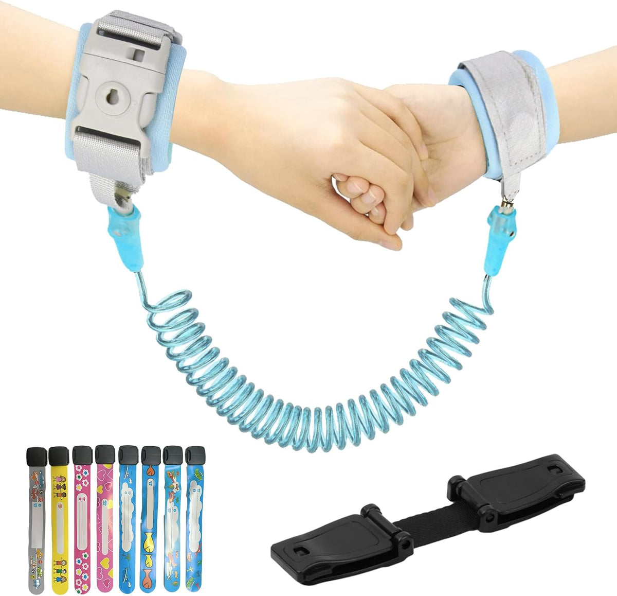 10 Pcs Anti Lost Safety Wrist Link Belt Set, 2.5M Anti-Lost Wrist Strap with Key Lock and Whistle, Safety ID Wristbands for Children, Anti Escape Car Seat Saf BLUE
