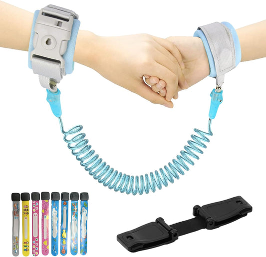10 Pcs Anti Lost Safety Wrist Link Belt Set, 2.5M Anti-Lost Wrist Strap with Key Lock and Whistle, Safety ID Wristbands for Children, Anti Escape Car Seat Saf BLUE