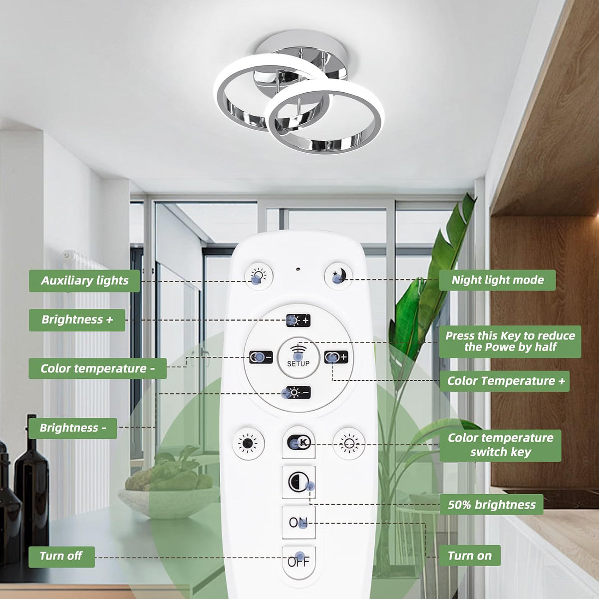 EIDISUNY Led Ceiling Light Dimmable 28cm Modern Round LED Ceiling Lamp with Remote Control, Ceiling Lighting Fixture for Kitchen Bedroom Living Room Hallway Office - 24W, Silver, 28cm, 3000K-6000K [Energy Class E]