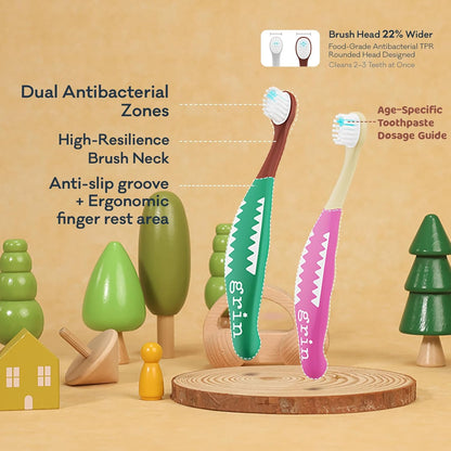Grin Milky Start Toddler Toothbrush - Baby Toothbrush with Small Round Head, Ultra-Soft Bristles for Safe, Gentle Cleaning - Easy-Grip Handle, BPA-Free - Pink, 6-24 Months