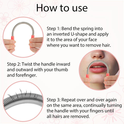 9 Pcs Facial Hair Spring Remover Women, Face Epilator Coil Spring Threading Tool, Manual Face Hair Epilator for Women Upper Lip Chin Cheeks Mustache
