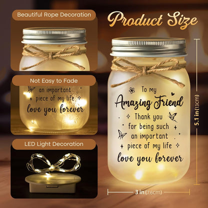 Friendship Gifts for Women, Amazing Friend Mason Jar Night Light [Energy Class G]