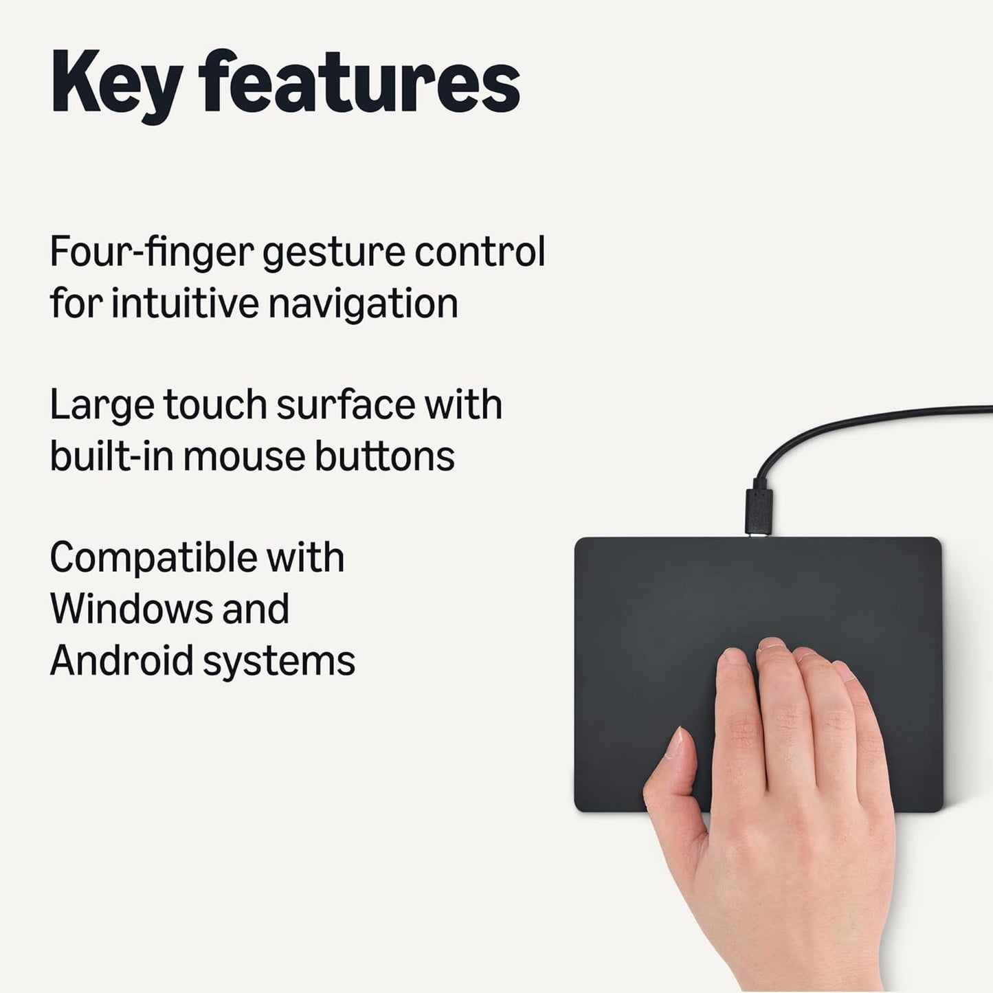 Amazon Basics Multi-Touch Trackpad with Gesture Control, Wired USB-C PC Touchpad for Windows PCs (Not Support MacOS), 6.4 Inch, 1.8 m Cable, Black