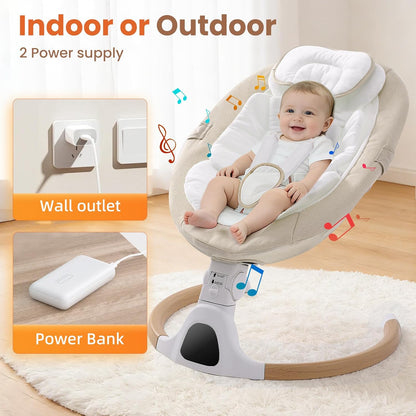 Electric Baby Swing Chair from Birth, 0–6 Months, max 9kg，Portable Newborn Baby Bouncer with Bluetooth, Rocking Rocker Chair 5 Swing Speed