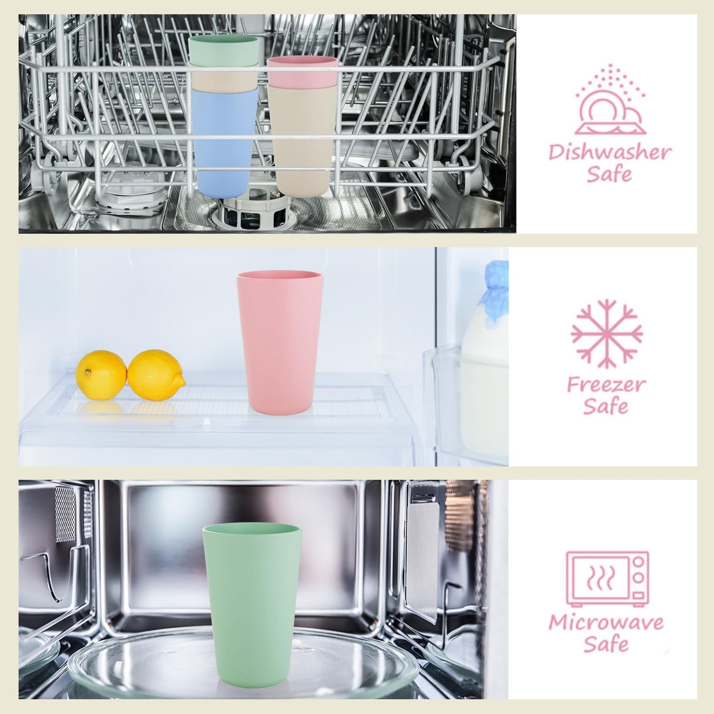 16oz/710ml Reusable Drinking Cups, 8 Pack Plastic Tumblers for Adults