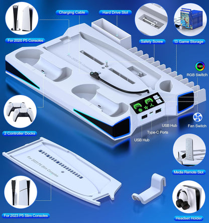 RGB LED PS5/PS5 Slim Stand & Cooling Station