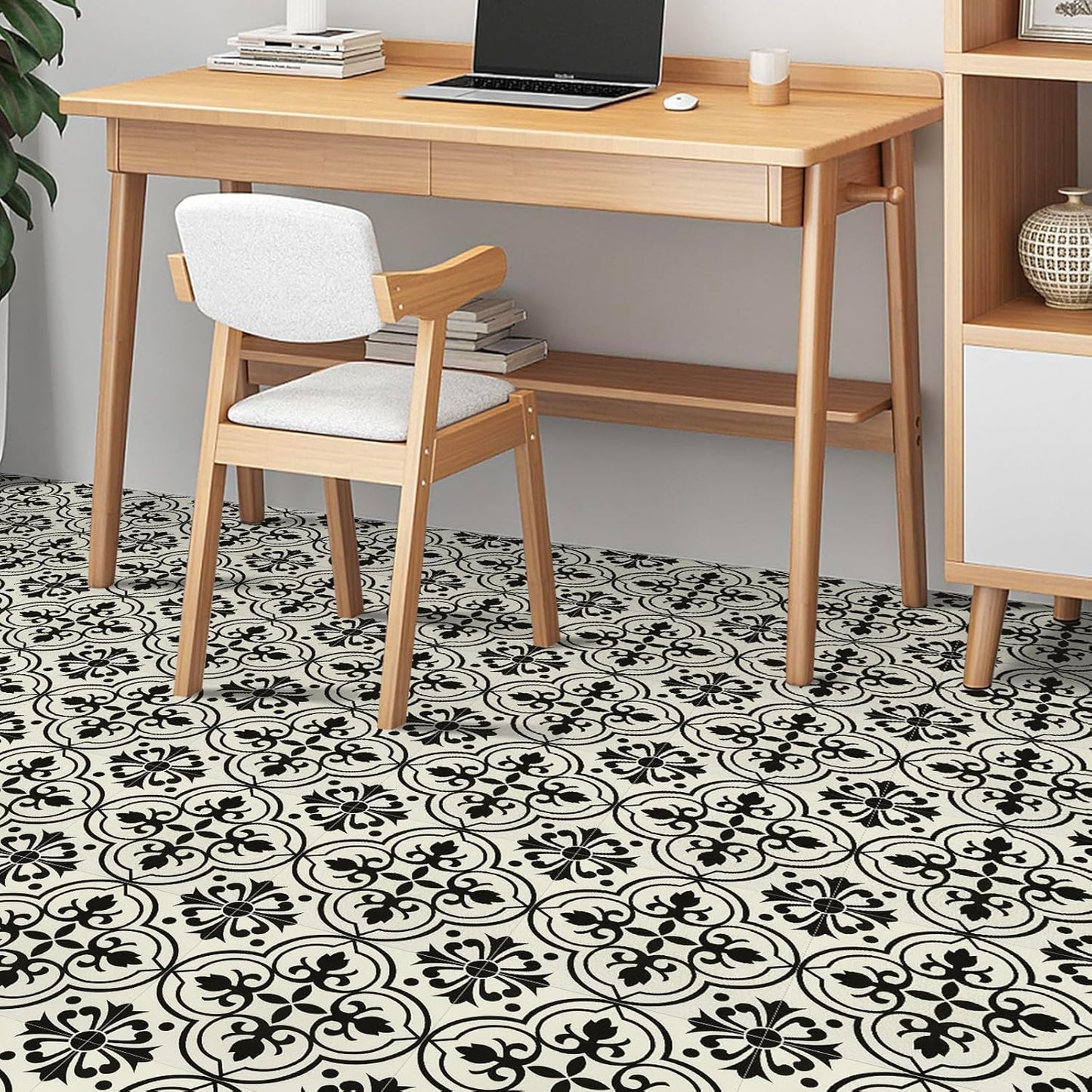 Peel and Stick Floor Tiles Self Adhesive Floor Tile, Vinyl Flooring Waterproof, Lino Flooring for Bathroom Kitchen Living Room DIY Black 30x30cm 10pcs(11.8 x 11.8 inches)