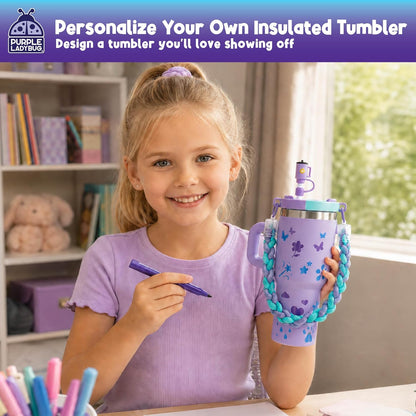 DIY Kids Tumbler with Straw and Lid - 14oz Insulated Stainless Steel Tumbler for Girls