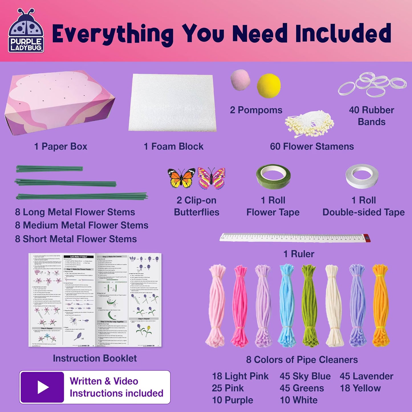 216 Pcs DIY Pipe Cleaners Flowers, Mess Free Craft Kit for Kids and Teens