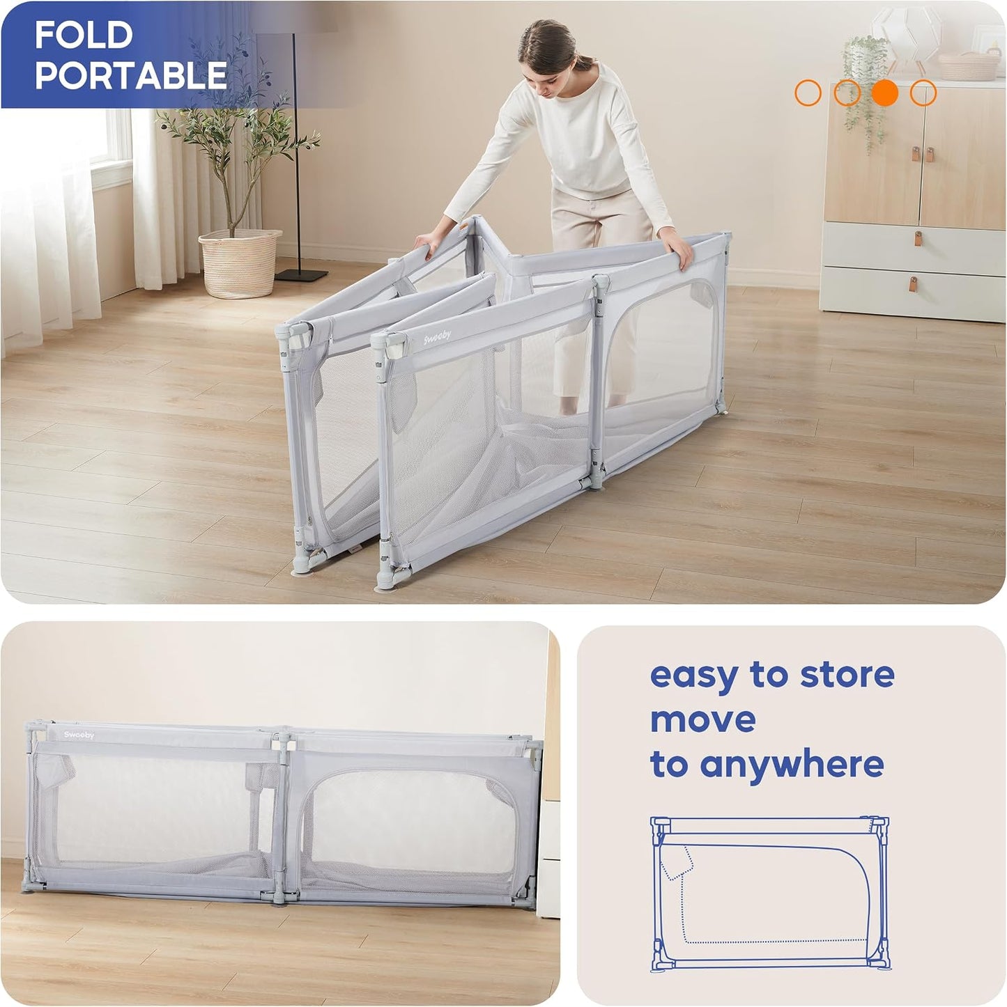 Sweeby Baby Playpen, 150 x 150 cm Foldable Play Yard with Door, Grey