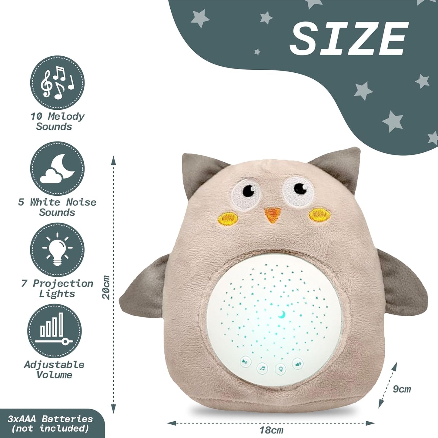 Plush Baby Owl Sleep Soother with Calming Sounds and Starry Projector