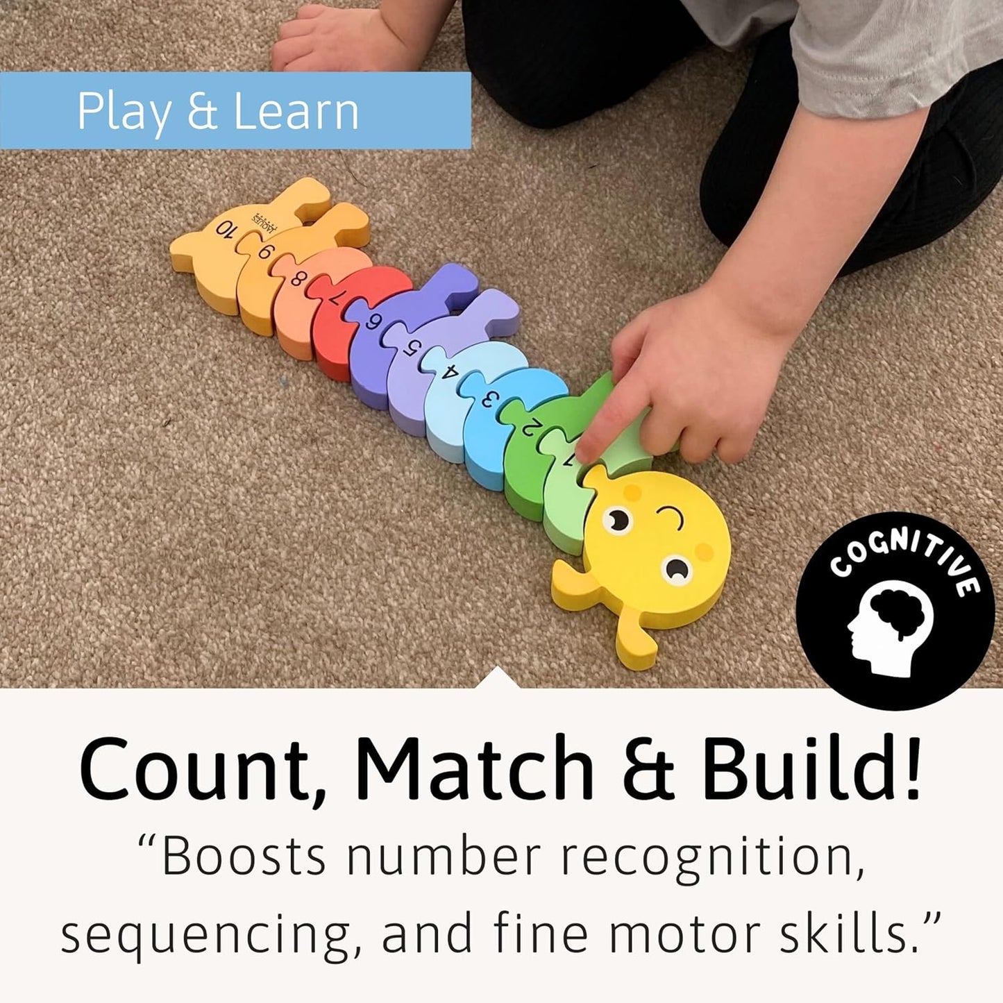 Jaques of London Wooden Number Puzzle | Counting Caterpillar Toddler Wooden Jigsaw with 11 Pieces | Educational Wooden Puzzle for 1 – 3 Year Olds | Since 1795