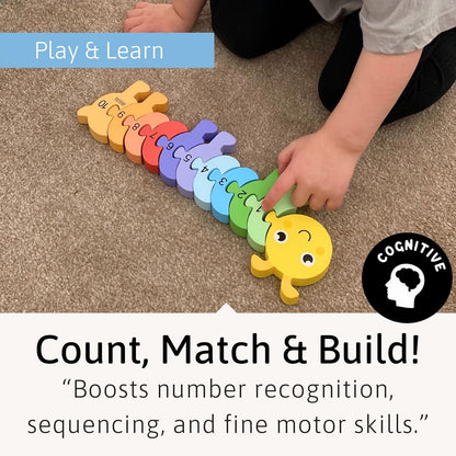 Jaques of London Wooden Number Puzzle | Counting Caterpillar Toddler Wooden Jigsaw with 11 Pieces | Educational Wooden Puzzle for 1 – 3 Year Olds | Since 1795