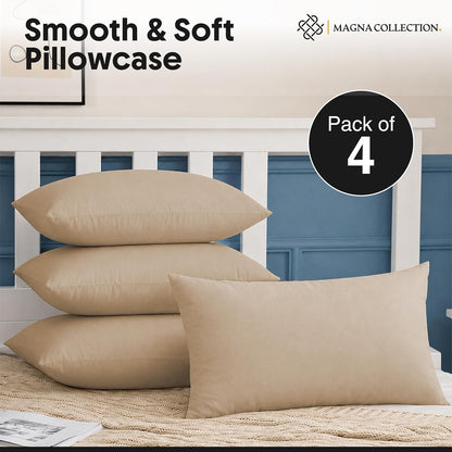 Pillow Cases 4 Pack 75 x 50 cm Brushed Microfibre (Beige)