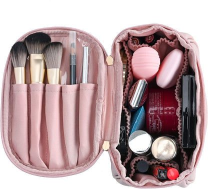 Darbermu Cosmetic Bag PU Portable Travel Makeup Bag for Women, Waterproof Large Capacity Makeup Organiser Bag Toiletry Bag Gifts for Girls Women (Pink)