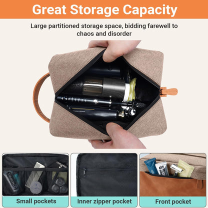 Elviros Travel Toiletry Bag for Men, Hanging Toiletries Bag Water Repellent Dopp Kit PU Leather Travel Wash Bag for Toiletries Accessories,Gift for Men (Khaki)