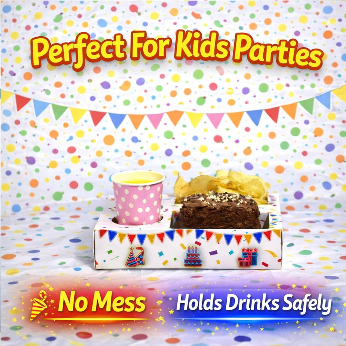 10 Pack Disposable Plates For Parties - Brithday Party Food Trays Set With 2 Food Compartments & Drink Holder - Food Boxes and Party Invitations Kids | Cardboard Box Birthday Accessories