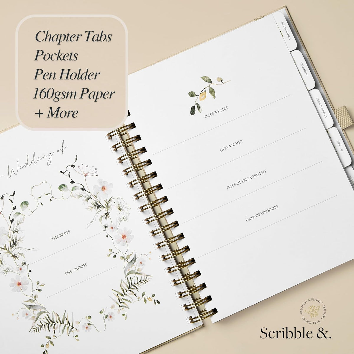 Scribble & Dot™ The Elegant Wedding Planner and Organiser for the Bride | Tissue Wrapped in a Gift Box | Thick Pages, Textured Cover | Every Wedding Step. Effortlessly Handled.