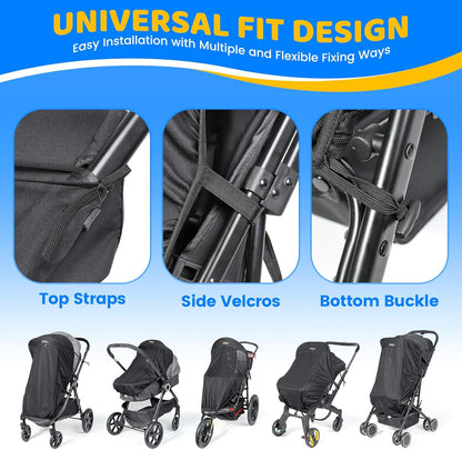 Orzbow Universal Pram Sun Shade, Sun Shade for Pram with Zip Window, Black | Breathable Stroller Sun Shade with PES Woven Fabric, Blackout Blind Pushchair Sun Shade Cover