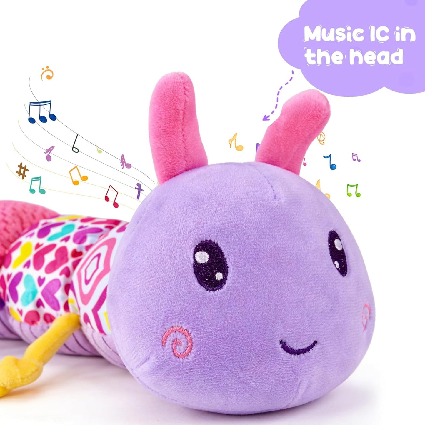 Baby Infant Caterpillar Musical Stuffed Animal Soft Toy with Multi-Sensory Crinkle, Rattle and Textures, Baby Girl Toy Birthday Gift for 0 3 6 9 12 Months+