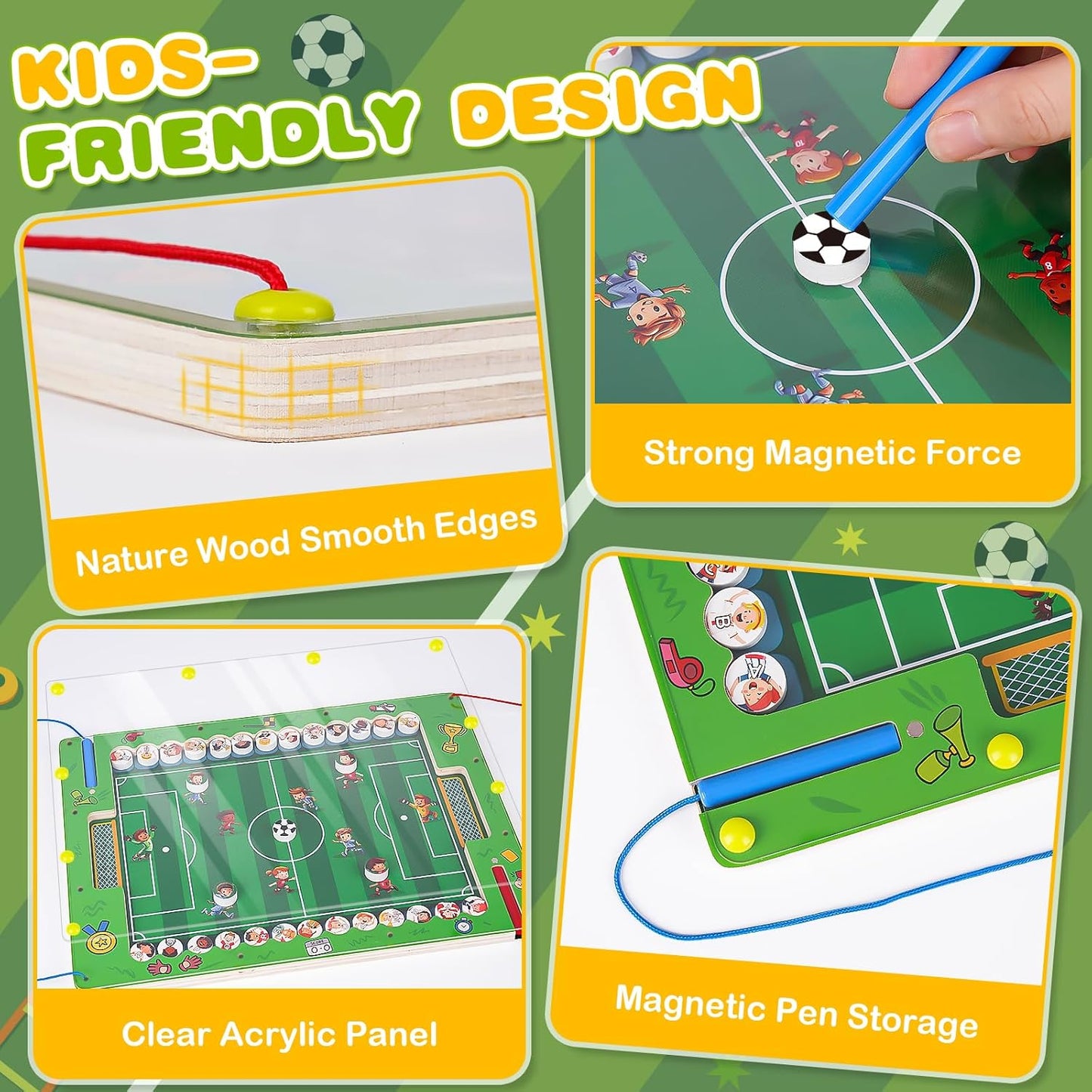 Lantanto Montessori magnetic football alphabet puzzle featuring strong magnets and smooth wood edges