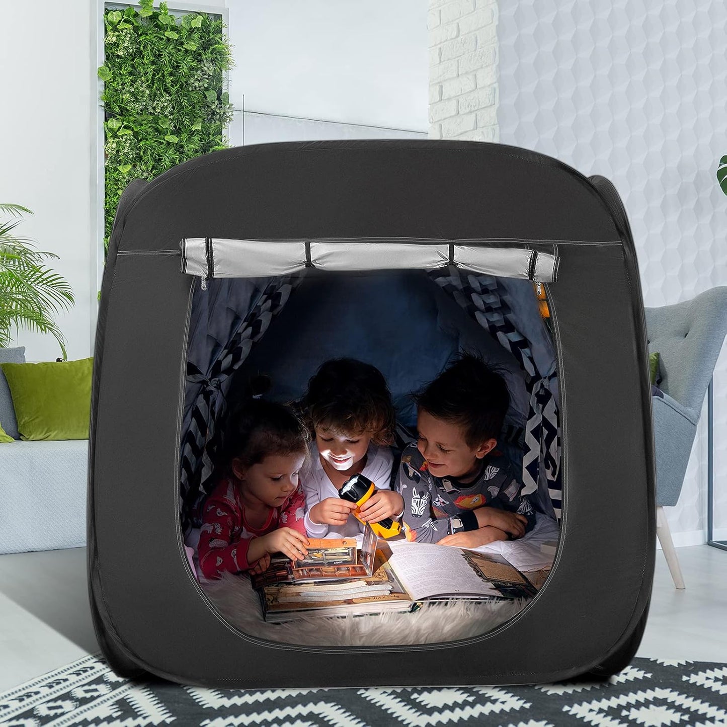 Tanniws Pop-Up Sensory Den Play Tent With Advanced Silver Inner Lining & Travel Carry Bag - Premium Autism Blackout Tent for Children to Play and Relax