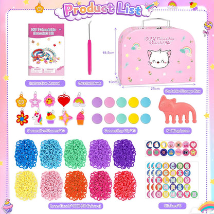 Arts and Crafts for Kids, Friendship Bracelet Making Kit Girls Birthday Presents 5 6 7 8 9 10 Year Old Girls Gifts Kids Craft Set Cotton Rainbow Loom Band Kit with Charms Toys