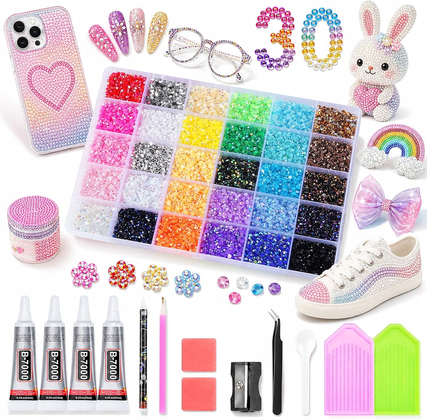 30 Colors All-in-One Bedazzling Kit with Glue and Tools, 36000Pcs