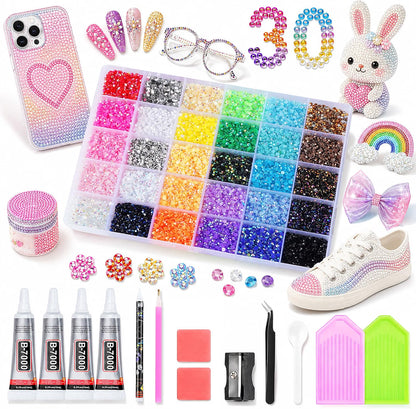 30 Colors All-in-One Bedazzling Kit with Glue and Tools, 36000Pcs