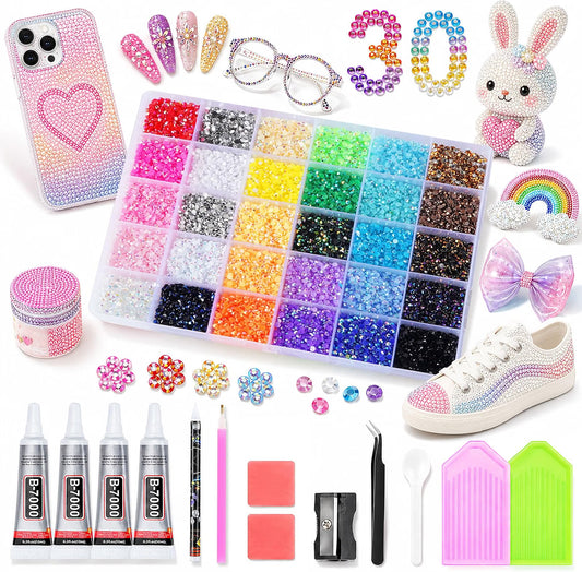 30 Colors All-in-One Bedazzling Kit with Glue and Tools, 36000Pcs
