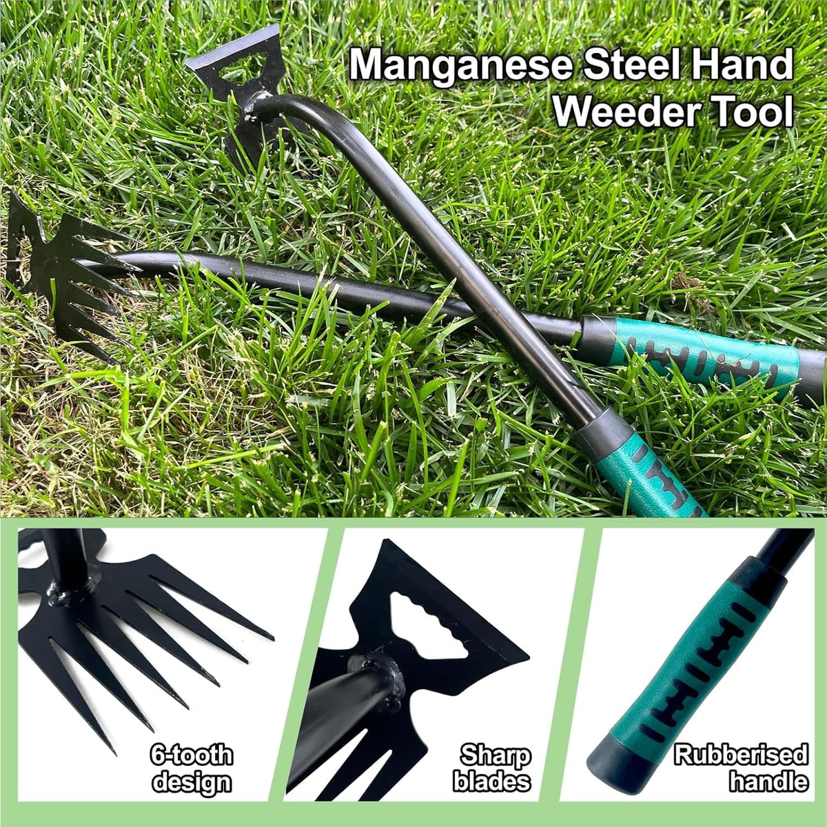 Gardening Hand Weeder Tools, Weeding Artifact Uprooting Weeding Tool, Durable Manganese Steel Hand Weeder Tool, Manual Multifunctional Weeders Gardening Tools for Yard and Garden (6 Teethes)
