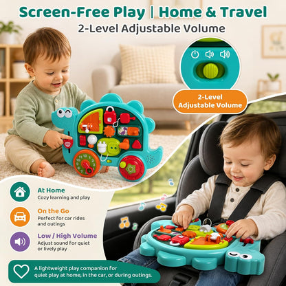 Montessori Dinosaur Busy Board with Music & Light for Toddlers 1 Year Old