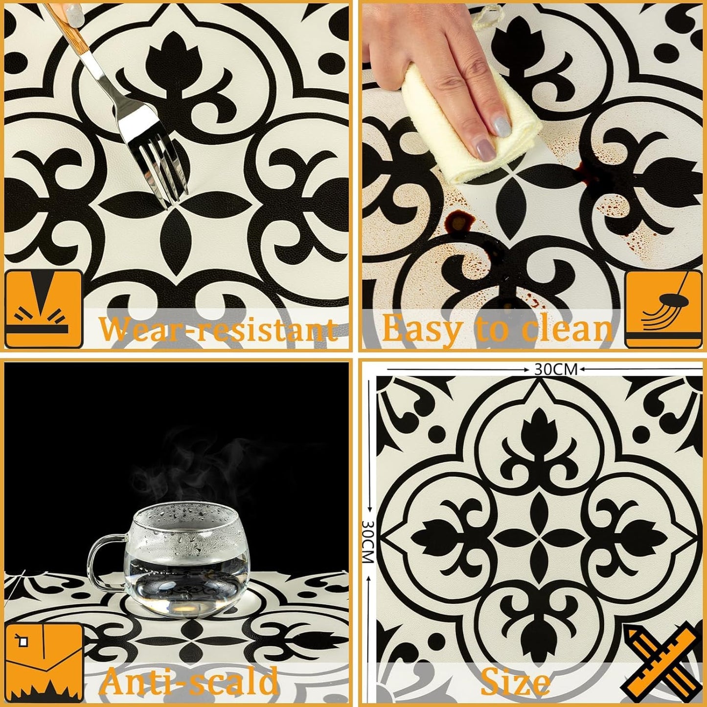 Peel and Stick Floor Tiles Self Adhesive Floor Tile, Vinyl Flooring Waterproof, Lino Flooring for Bathroom Kitchen Living Room DIY Black 30x30cm 10pcs(11.8 x 11.8 inches)