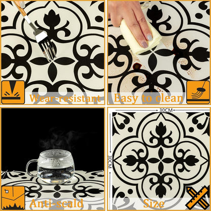 Peel and Stick Floor Tiles Self Adhesive Floor Tile, Vinyl Flooring Waterproof, Lino Flooring for Bathroom Kitchen Living Room DIY Black 30x30cm 10pcs(11.8 x 11.8 inches)