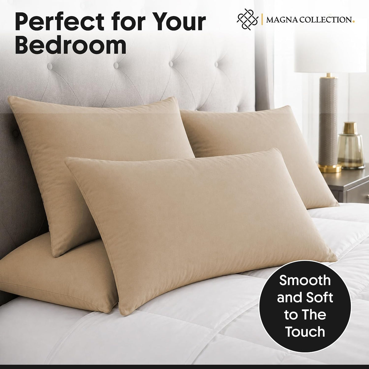 Pillow Cases 4 Pack 75 x 50 cm Brushed Microfibre (Beige)