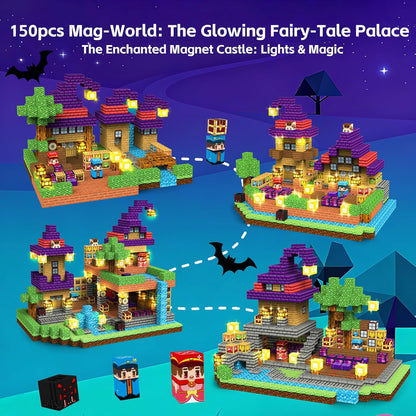 150pcs Magnetic Blocks - Magnetic School Castle Set with Light Up Blocks - Kids Classroom Sensory Toy for Toddlers STEM, Construction Stacking Toy Kids 3+ Boys Girls Christmas Birthday Gifts