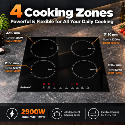 Plug in Induction Hob,4 Zone Electric Hob,Scratch-Resistant Glass