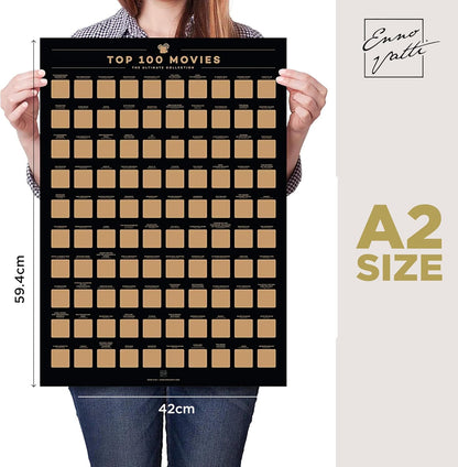 Enno Vatti |100 Movies Scratch Off Poster - Top Films of All Time Bucket List (42 x 59.4 cm) - Cinematic Journey Quest - Exceptional Gift for Movie Lovers - Ideal for Christmas and Easter Surprises