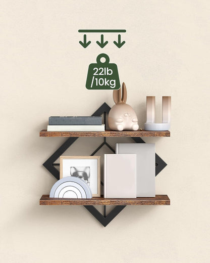 Floating Shelves Set of 2, Diamond-Shaped Wall Shelf, Rustic Brown