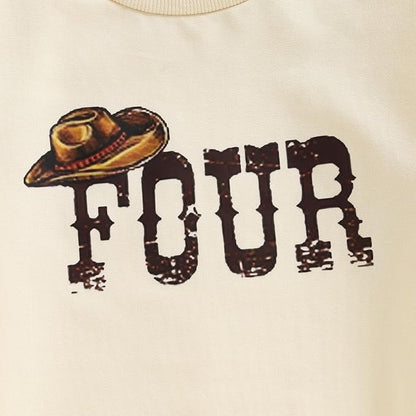 Birthday Sweatshirt 4 Years Long Sleeve Western Hat Letter Print Pullover Tops Loose Fit T Shirts Baby Boy Birthday Outfits