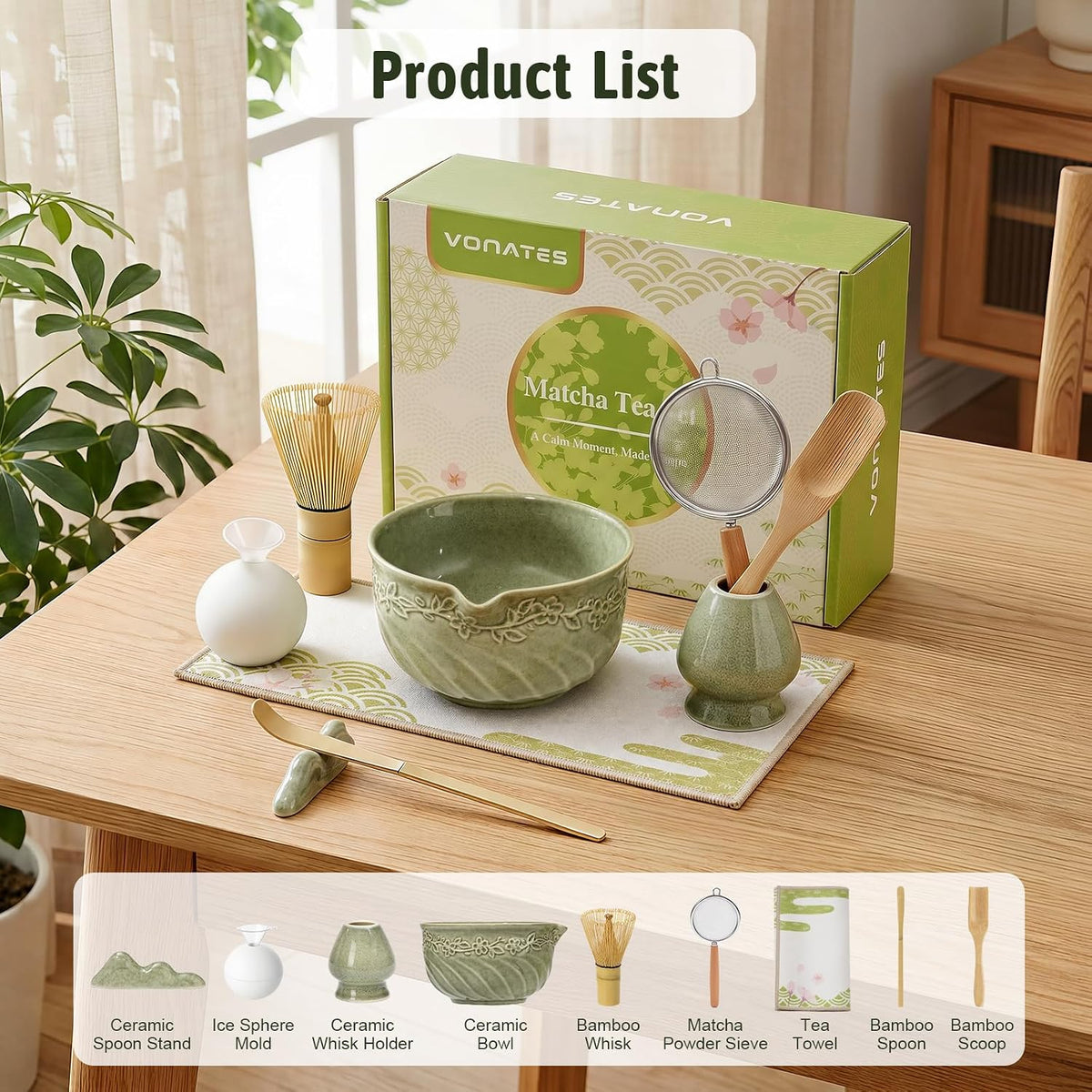Matcha Tea Set, 9-Piece Matcha Making Kit with Bowl, Whisk & Sifter