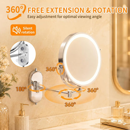 iCare 8'' Shaving Mirror Wall Mounted With Light - 1X/30X Magnifying Mirror