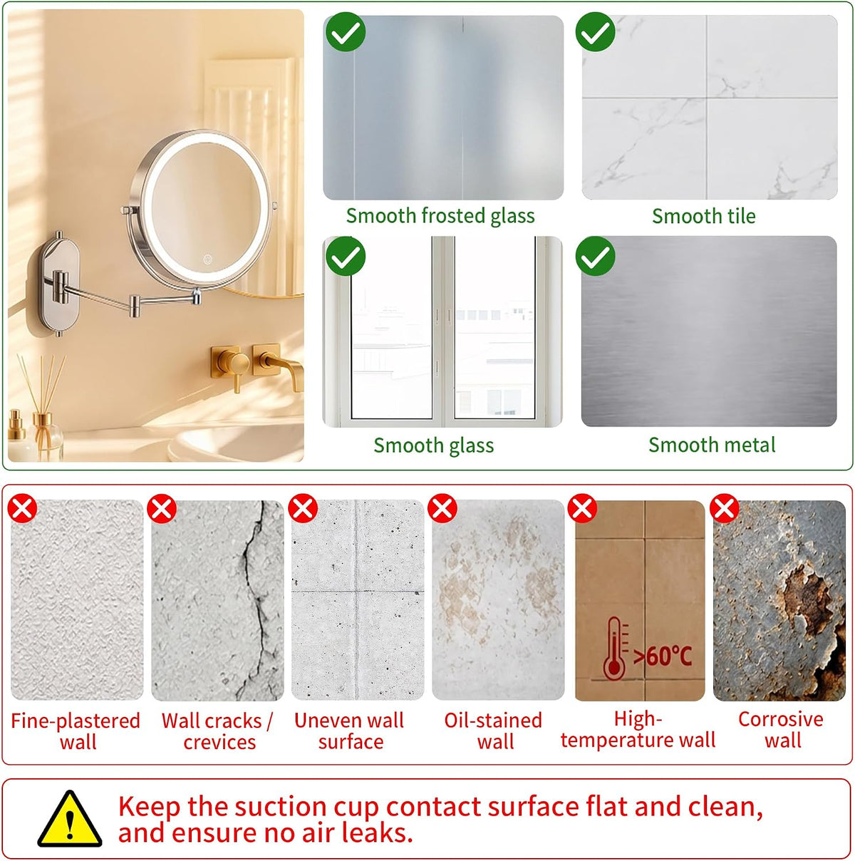 iCare 8'' Shaving Mirror Wall Mounted With Light - 1X/30X Magnifying Mirror