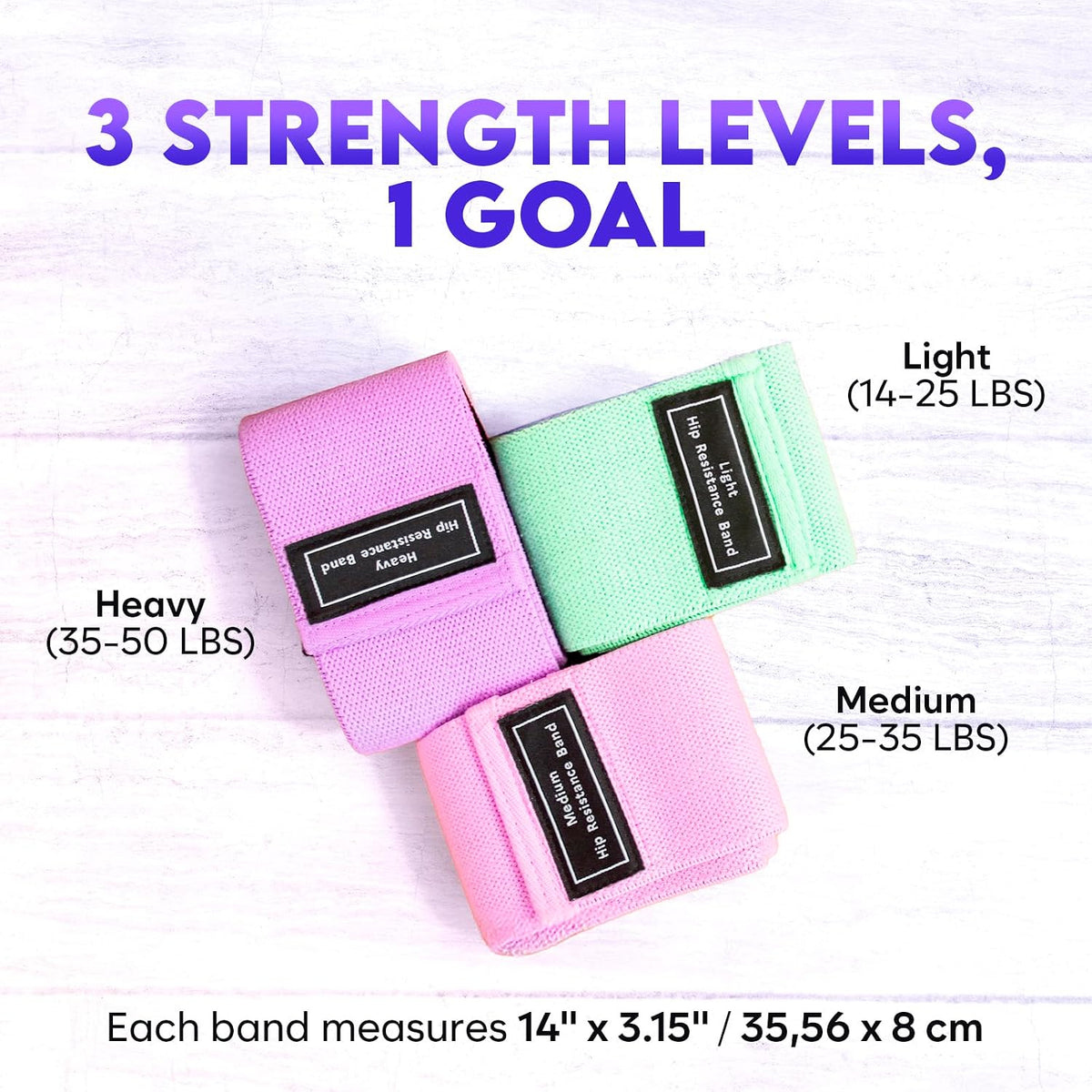 Wide Fabric Resistance Bands for Working Out | 3 Strength Level Non-Slip Exercise Booty Bands for Women & Men | Comes with a Bag and Tape Measure