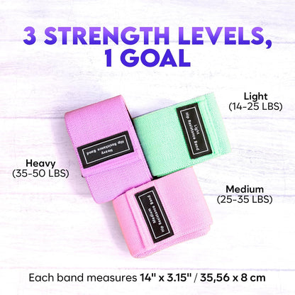 Wide Fabric Resistance Bands for Working Out | 3 Strength Level Non-Slip Exercise Booty Bands for Women & Men | Comes with a Bag and Tape Measure