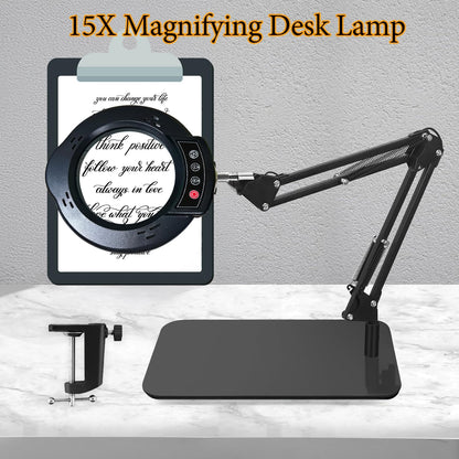 15X Magnifying Glass Desk Lamp with Clamp and Base