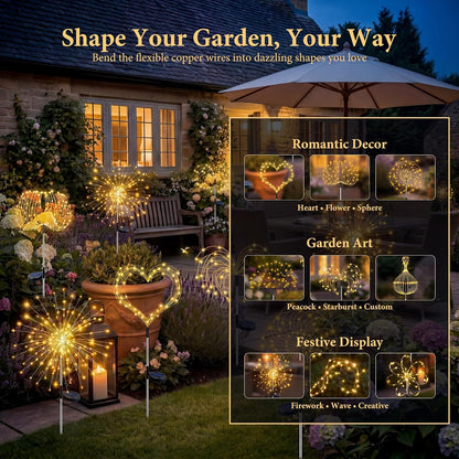 Solar Firework Lights Outdoor 3 Pack, 120LED Solar Starburst Garden Lights with 8 Modes, Waterproof Decorative Lights for Backyard, Garden, Patio & Lawn Landscape Decor-Warm White