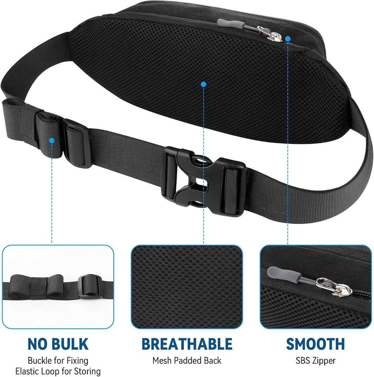 Gisdanchz Bumbags with Extender for Women Men, Lightweight Slim Waist Bag Fanny Pack for Travel Walking Running Jogging