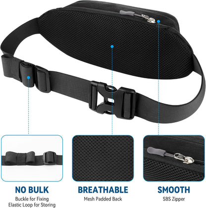 Gisdanchz Bumbags with Extender for Women Men, Lightweight Slim Waist Bag Fanny Pack for Travel Walking Running Jogging